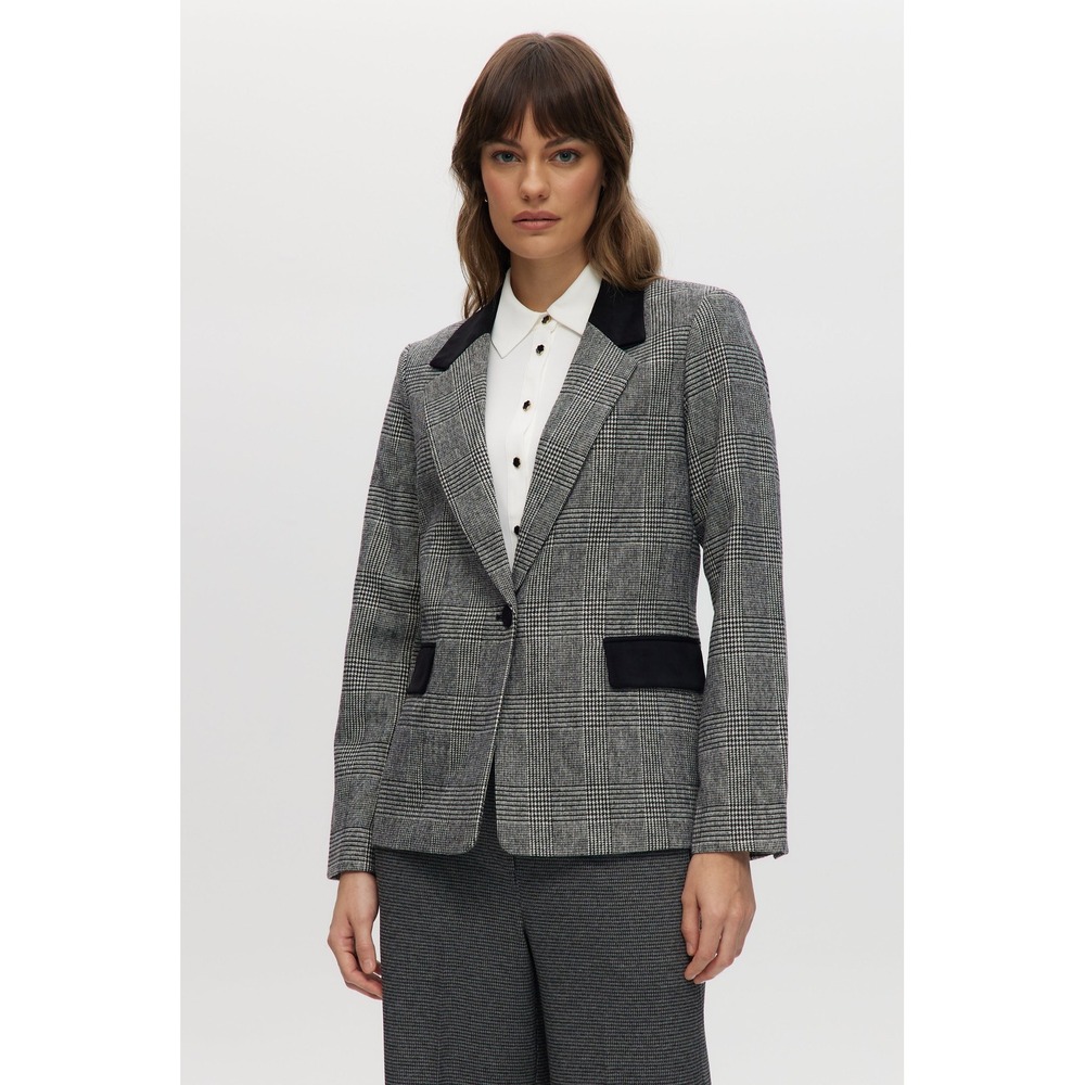 Joie Womens Grey Plaid Blazer Velvet Collar Glen Check Jacket Size L